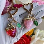 Cute Strawberry Keychain Bag Charms Kawaii Heart Flower Key Chains Accessories Decor for Girls Purse Gifts