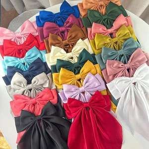 Solid Color Fabric 3pcs/Bag Large Streamers Hair Bow Luxury Women's Ponytail Hair Ties Accessories With Scrunchies Bowknot Clips
