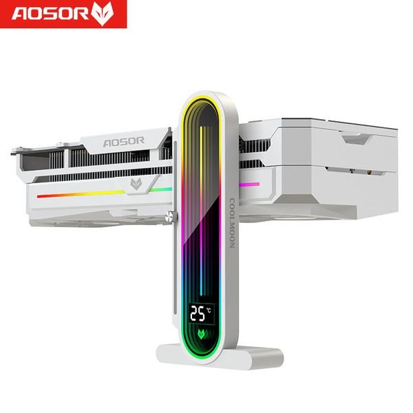 Factory Wholesale COOLMOON Gaming PC Accessories Vertical GPU Stand ARGB Graphics Card Support Temperature Display GPU Holder