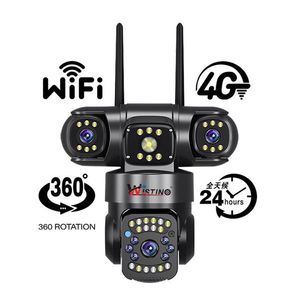 Wistino Outdoor 6MP Three Lens Cctv Camera Wifi Security IP66 Waterproof Motion Detection Alarming V380 4G Camera